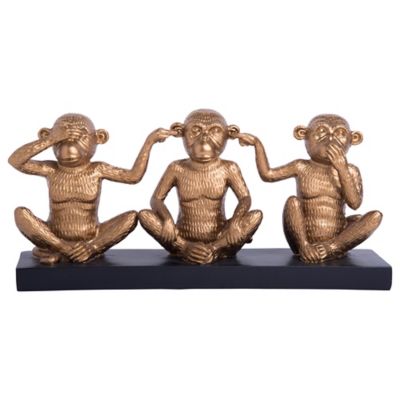 Home Essentials No Evil Monkeys Sculpture In Gold