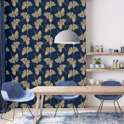 Arthouse Ginkgo Leaf Vinyl Wallpaper In Navy