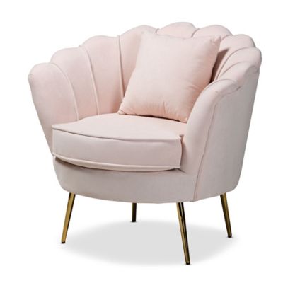 Baxton Studio Ria Velvet Fabric Accent Chair In Pink/gold