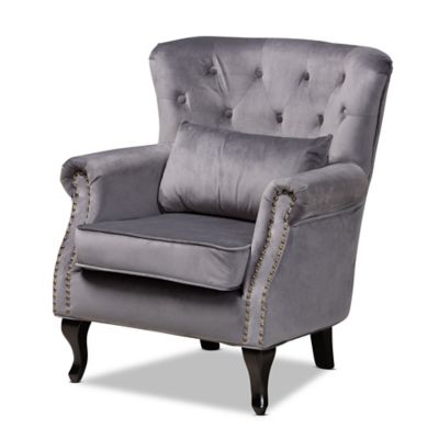 Baxton Studio Scarlett Velvet Armchair In Grey Grey/dark Brown