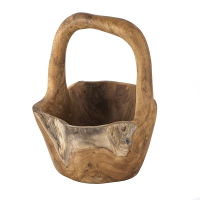 A&B Home Round Teakwood Bowl With Handle In Natural