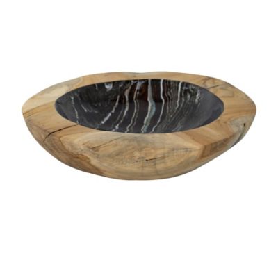 A&B Home Decorative Teakwood Bowl In Natural/black Brown/black