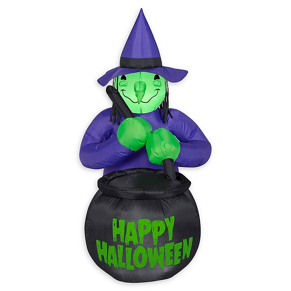 Inflatable Witch and Cauldron Outdoor Halloween Decoration