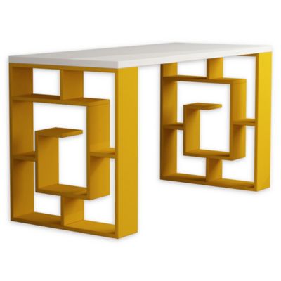 Ada Home Decor Briscoe Wooden Desk In White/mustard