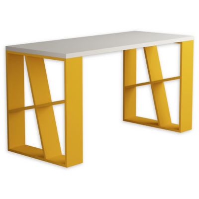 Ada Home Decor Brian Desk In White/mustard Mustard/white