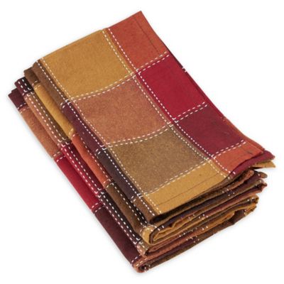 Saro Lifestyle Harvest Plaid Stitched Napkins In Orange (Set Of 4)