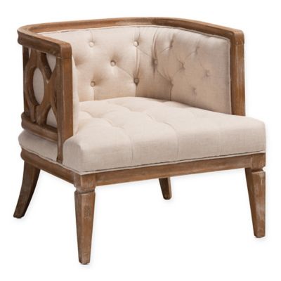 Baxton Studio Linen Upholstered Daniella Chair In Beige/oak