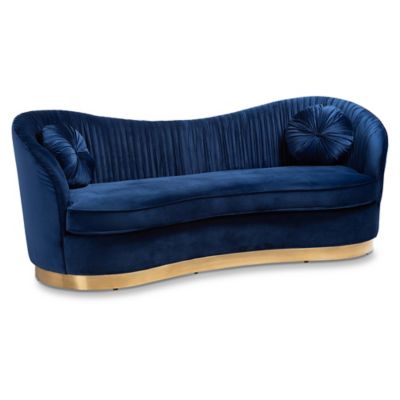 Baxton Studio Nevena Velvet Medium Firm Recliner Sofa In Royal Blue