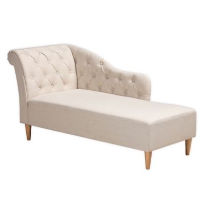 Baxton Studio Bazza Oak Finished Chaise Lounge In Beige
