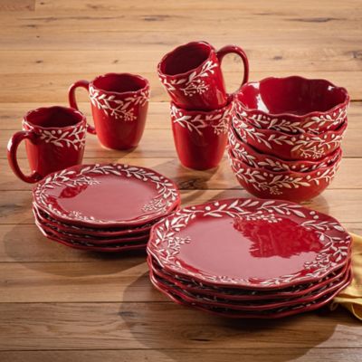 American Atelier Bianca Mistletoe 16-Piece Dinnerware Set In Red/white