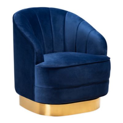 Baxton Studio Amour Swivel Accent Chair In Royal Blue/gold