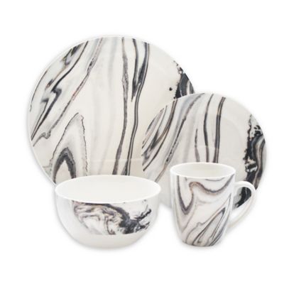 American Atelier Marble 16-Piece Coupe Dinnerware Set In Grey White/grey
