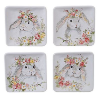 Certified International Sweet Bunny Square Canape Plates (Set Of 4) Multi