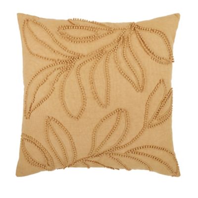 Bee & Willow Embroidered Botanical Square Throw Pillow In Gold