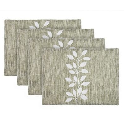 Bee & Willow Embroidered Leaf Placemats In Linen (Set Of 4)