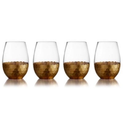 Fitz And Floyd Daphne Stemless Wine Glasses In Gold (Set Of 4) Clear/gold