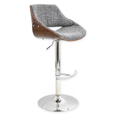 Lumisource Fabrizzi Adjustable Height Swivel Bar Stool In Walnut And Grey
