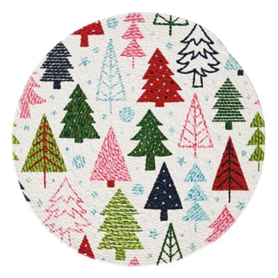 H For Happy Evergreen Winter Tree Round Placemat Multi