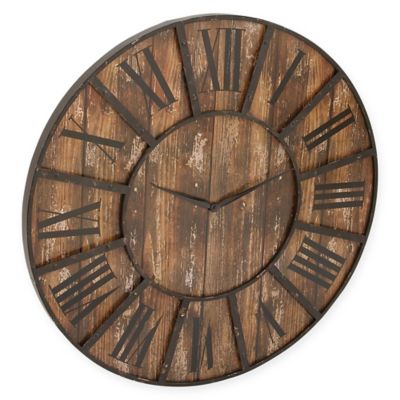 Ridge Road Dcor 36 Round Wooden Wall Clock In Distressed Black And Brown
