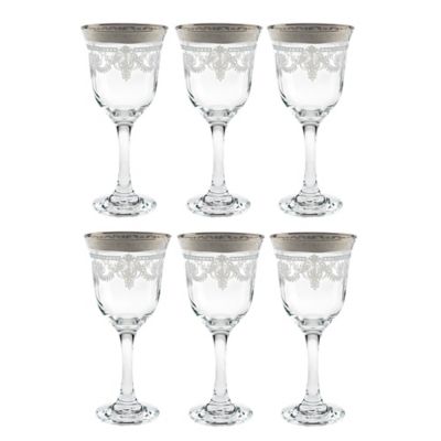 Lorren Home Trends Lorenzo Stencil Red Wine Glasses In Silver (Set Of 6)