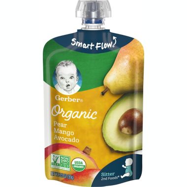 Gerber&reg; 2nd Foods&reg; 3.5 oz. Smart Flow Organic Pear Mango Avocado Pouch. View a larger version of this product image.