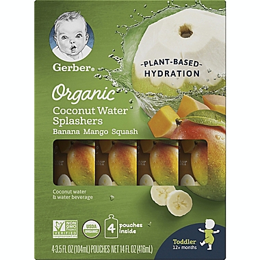 Gerber&reg; 4-Pack Organic Coconut Water Splashers in Banana Mango Squash. View a larger version of this product image.
