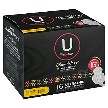 U by Kotex&reg; CleanWear&reg; 16-Count Regular Pads with Wings. View a larger version of this product image.