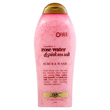 OGX&reg; Sensitive Rose Water and Pink Sea Salt 19.5 fl. oz. Scrub and Wash. View a larger version of this product image.