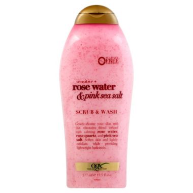 OGX&reg; Sensitive Rose Water and Pink Sea Salt 19.5 fl. oz. Scrub and Wash. View a larger version of this product image.