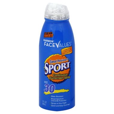 Harmon&reg; Face Values&trade; 2.7 fl. oz. Continuous Spray Sport Sunscreen SPF 30. View a larger version of this product image.
