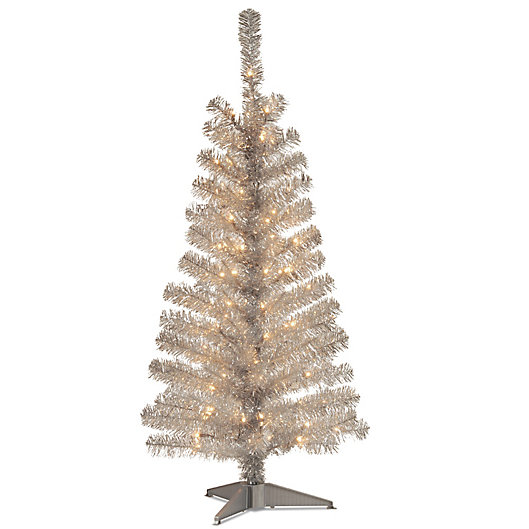 Alternate image 1 for National Tree Company 4-Foot Tinsel Christmas Tree with Clear Lights in Silver