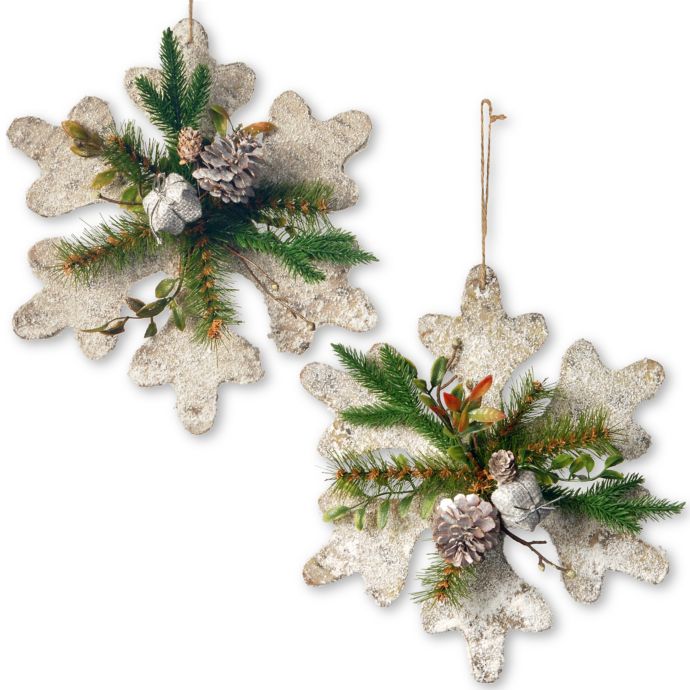 12 Inch Wood Snowflake Decorations In White Set Of 2 Bed Bath