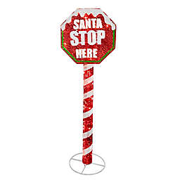 Santa Stop Here 60-Inch Pre-Lit Sign with Clear Lights