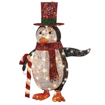 36-Inch Penguin Decoration in Black with White LED Lights