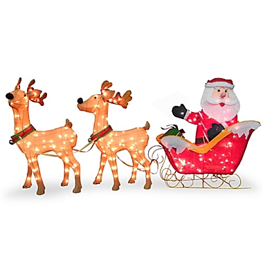 National Tree Company 34&quot; Sisal Pre-Lit Santa and Reindeer. View a larger version of this product image.