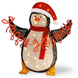 National Tree Company 29-Inch Pre-Lit "Happy Holidays" Penguin Lawn Décor with Clear Lights