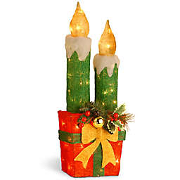 30-Inch Sisal Candle and Gift Box Decoration with Clear Lights