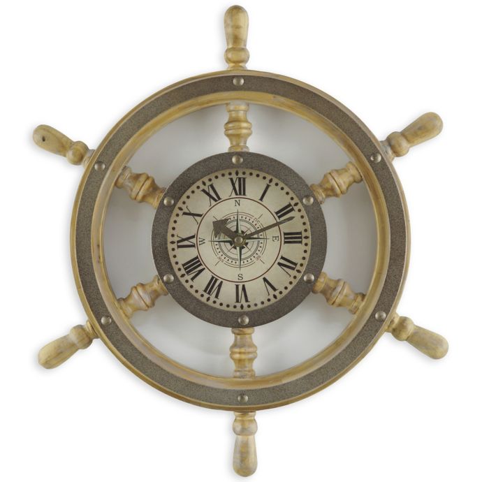 Sterling & Noble™ 18Inch Wooden Ship's Wheel Wall Clock Bed Bath and