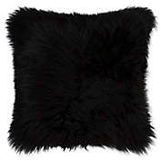 Natural 100% Sheepskin New Zealand Square Throw Pillow in Black
