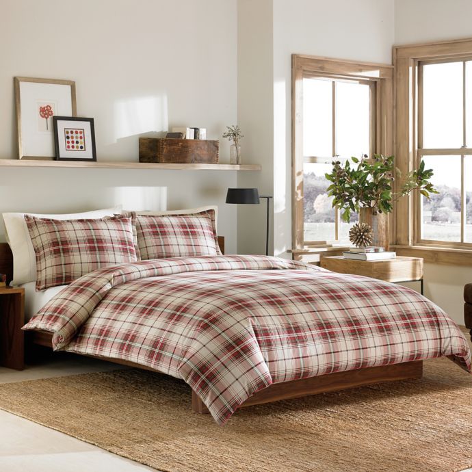 Eddie Bauer Montlake Plaid Flannel Duvet Cover Set In Red Bed