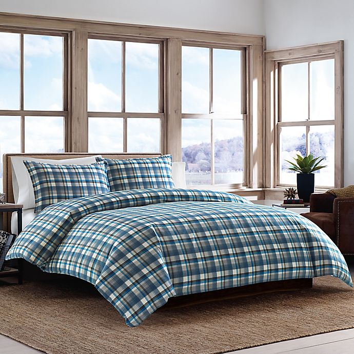 Eddie Bauer Spencer Plaid Flannel Duvet Cover Set In Dusted