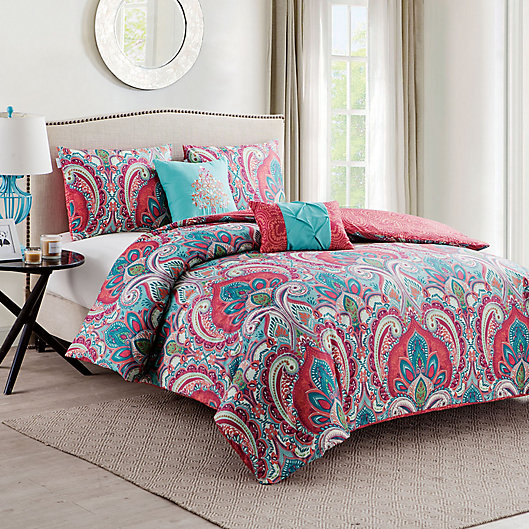 Alternate image 1 for VCNY Casa Re'al Comforter Set in Pink/Turquoise