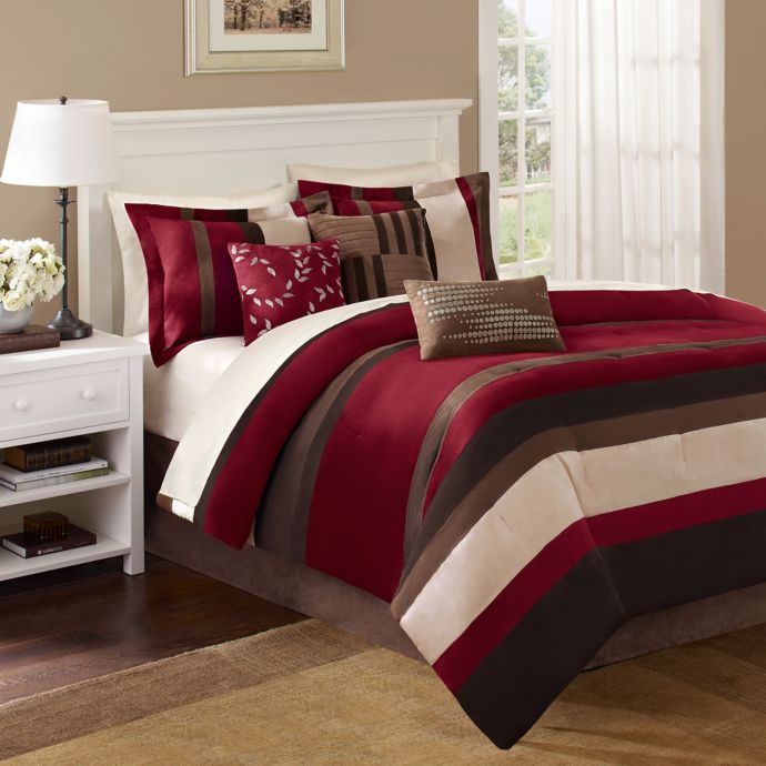 Madison Park Boulder Stripe 7 Piece Comforter Set In Red Bed