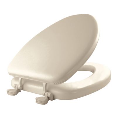 elongated padded toilet seat with metal hinges