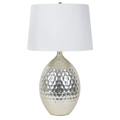 white and silver table lamp