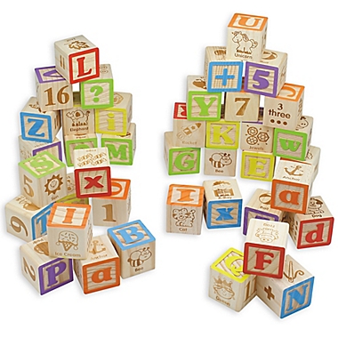 48 Wooden Blocks with Storage Box ABC's 123's Numbers Letters Alphabet Animals 