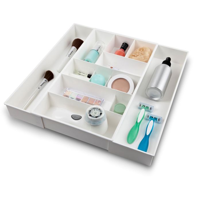 Expandable Plastic Cosmetic Drawer Organizer in White Bed Bath and