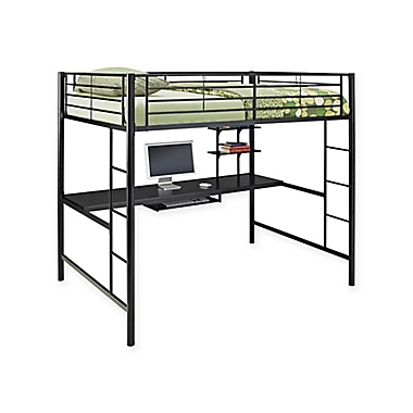 Forest Gate Riley Full Size Metal Loft Bed with Desk in Black. View a larger version of this product image.