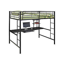 Forest Gate Riley Full Size Metal Loft Bed with Desk in Silver