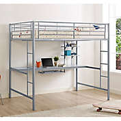 Forest Gate Riley Full Size Metal Loft Bed with Desk in Silver